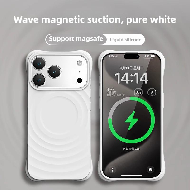 Высококачественный чехол однотонный для IPhone 17 16 15 14 13 Air Pro Max Для Magsafe Жидкий силикон Волнообразный рисунок Защита от царапин