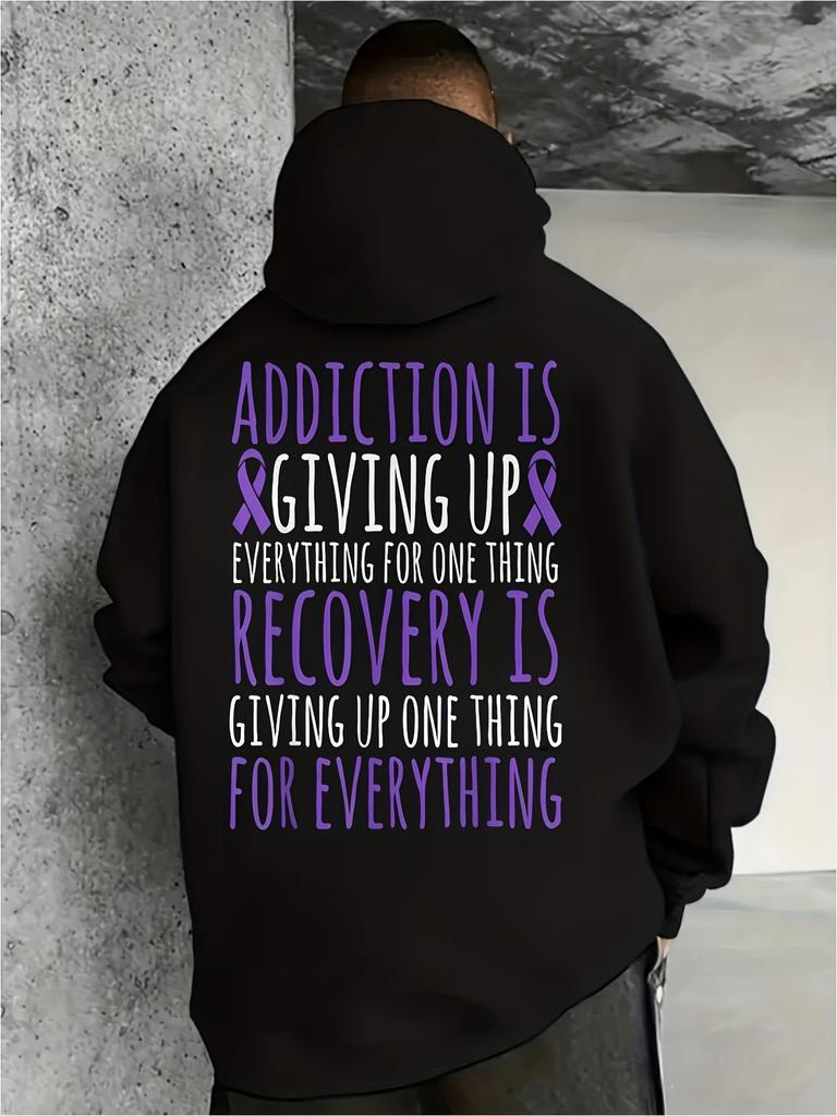 Addiction Recovery Awareness Classic Black Kangaroo Hoodie Pullover, Blended Fabric Suitable for Game Day And Casual Wear, Men'S U