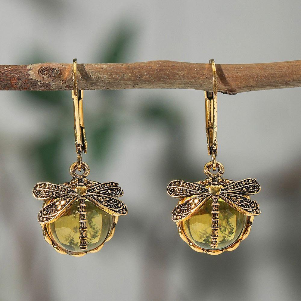 Vintage Vintage Dragonfly Earrings Carving Pattern = Fashion Dragonfly Pendant Earrings Jewelry