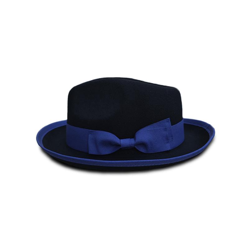 Bow Webbing Decorated Wool Hat Solid Sheep Felt Top Hat With Warped Brim Pure Wool Top Hat