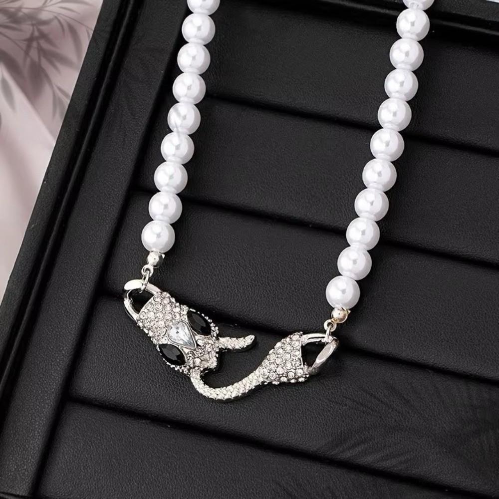 Rhinestone Accent Snake Necklace Pearl Pendant Party Jewelry Imitation Pearl Necklace Gifts