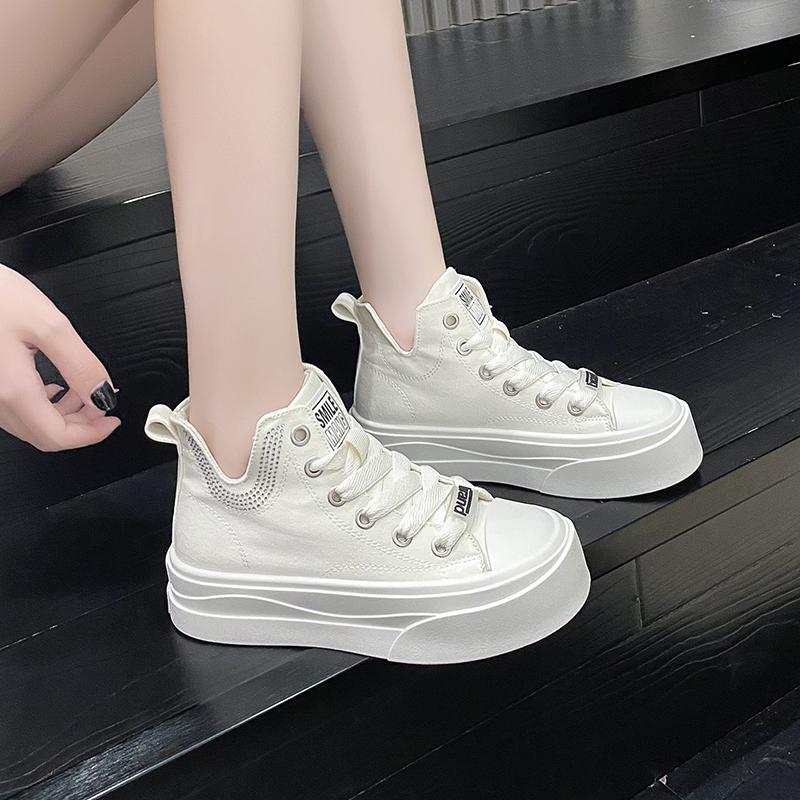 Женские парусиновые туфли с толстой подошвой, увеличивающие рост, высокие туфли, модные, прохладные, осенние, универсальные, с мягкой подошвой