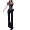 High Elastic Low Waist Black Flare Jeans for Women - Retro Slimming Long Pants