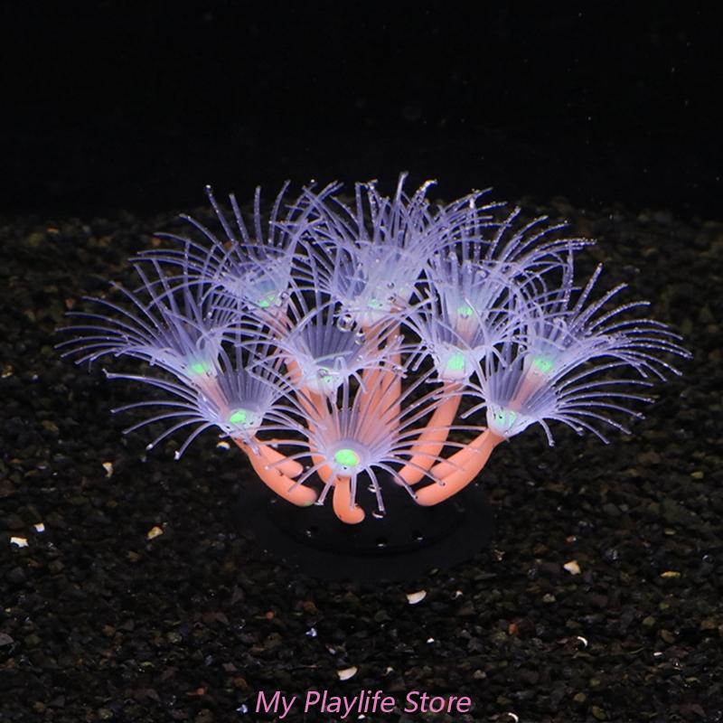 1Pc Silicone Glowing Artificial Coral Fish Tank Decoration Glow In The Dark Fake Coral Ornament Aquarium Underwater Decor Plant