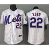 New York Mets 22 Soto White Striped Baseball Jersey Short Sleeve Unisex Fan Apparel