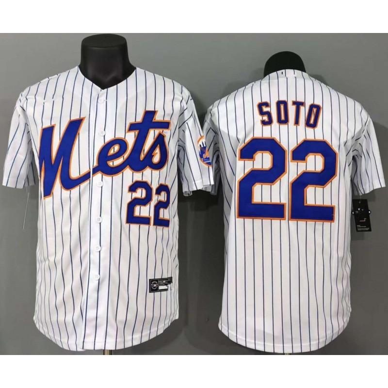 New York Mets 22 Soto White Striped Baseball Jersey Short Sleeve Unisex Fan Apparel