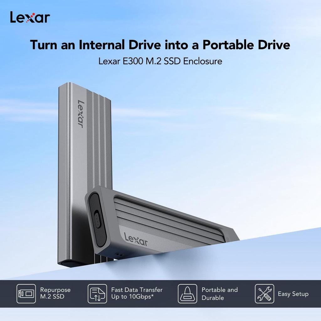 Lexar Корпус для M.2 NVMe SSD 10 Гбит/с USB 3.2 Gen 2 Type-C, Внешний корпус для жесткого диска, Считыватель SSD, Мобильный бокс для твердотельного диска, Поддержка NVMe SSD до 4 ТБ