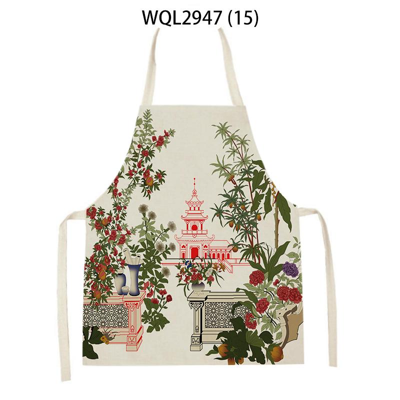 Flower Rabbit Beauty Pattern Kitchen Aprons for Women Men Linen Waist Bibs Household Cleaning Pinafore Home Cooking Apron