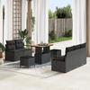 8-Piece Garden Canapés with Black Cushions Poly Rattan Acacia, 2-Seater Garden Sofa with Storage &; Cushions 3364419