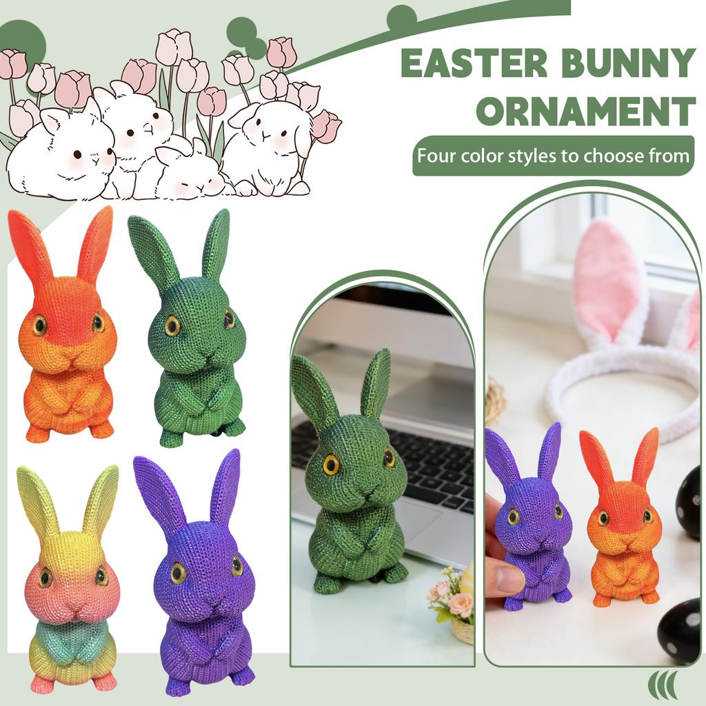 Easter Bunny Figurines Set – Colorful Knit-Textured Decorations, Cute Tabletop Ornaments For Easter Home Party Decor, Holiday Gift For Kids & Family