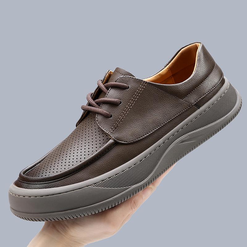 Summer New Hollow Men's Shoes Leather Versatile Thick-soled Breathable Business Casual Leather Shoes Men's Trendy Shoes Ciphertext Order