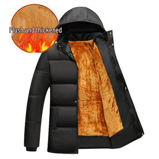 Мужское хлопковое пальто средней длины для пожилых – Теплое, утолщенное, на плюшевой подкладке