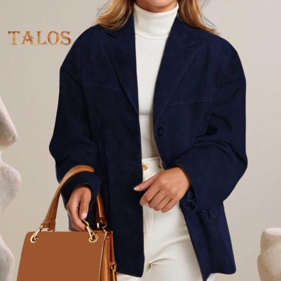 Женская куртка в винтажном стиле OL для поездок на работу, однобортное, с отложным воротником, однотонное, свободного покроя, средней длины, пальто на осень-зиму, повседневная верхняя одежда