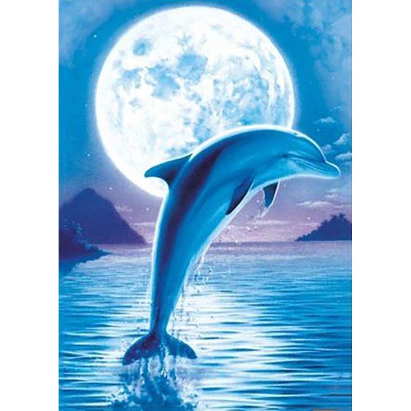 5D DIY Diamond Painting Full Round Animal Dolphin Diamond Embroidery Painting Cross Stitch Kit Home Decoration Rhinestone Gift