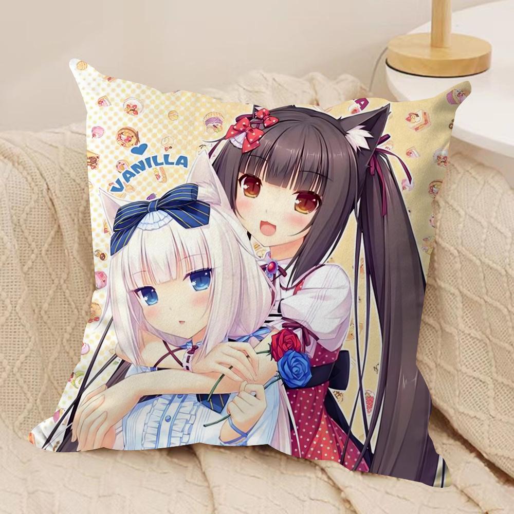 NNekopara Anime Cushion Cover Soft Plush Throw Pillow Cover  DoubleSided Decorative Cushion Case  Sofa Bedroom Home Decor