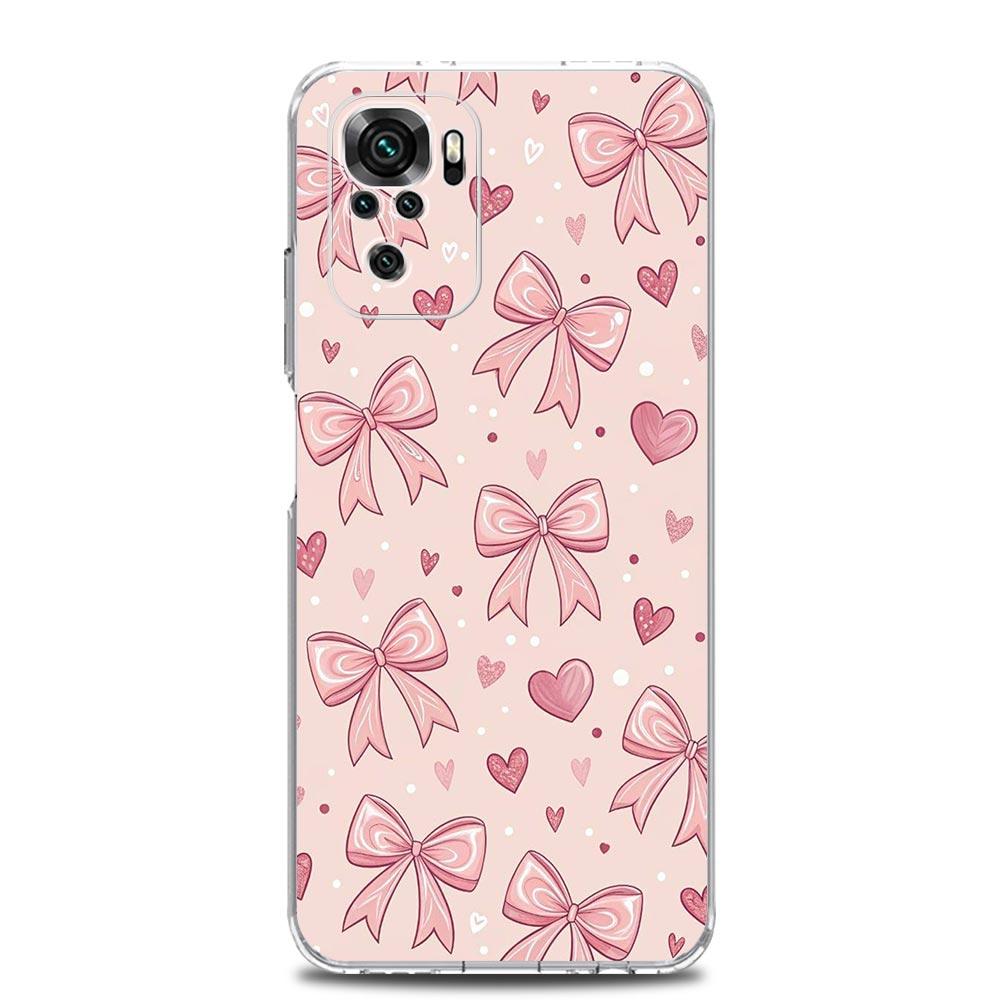 Чехол для телефона для Xiaomi Redmi Note 15 14 13 12 4G 10 11 Pro Plus 5G 14C 13C 12C 10C Прозрачный Мягкий ТПУ Чехол Милый Розовый Сердечко Бант