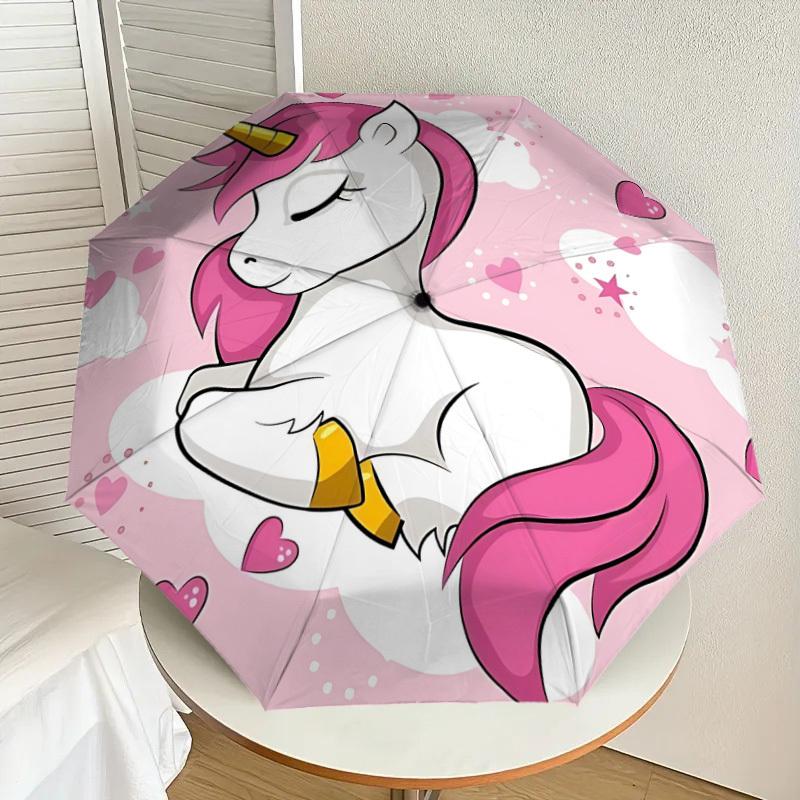 1PC unicorn hearts Umbrella-8-Rib Reinforced, Automatic Open, Lightweight & Durable, Cute Fashion Accessory for Outdoor, Beach or Casual Use, Beach Um