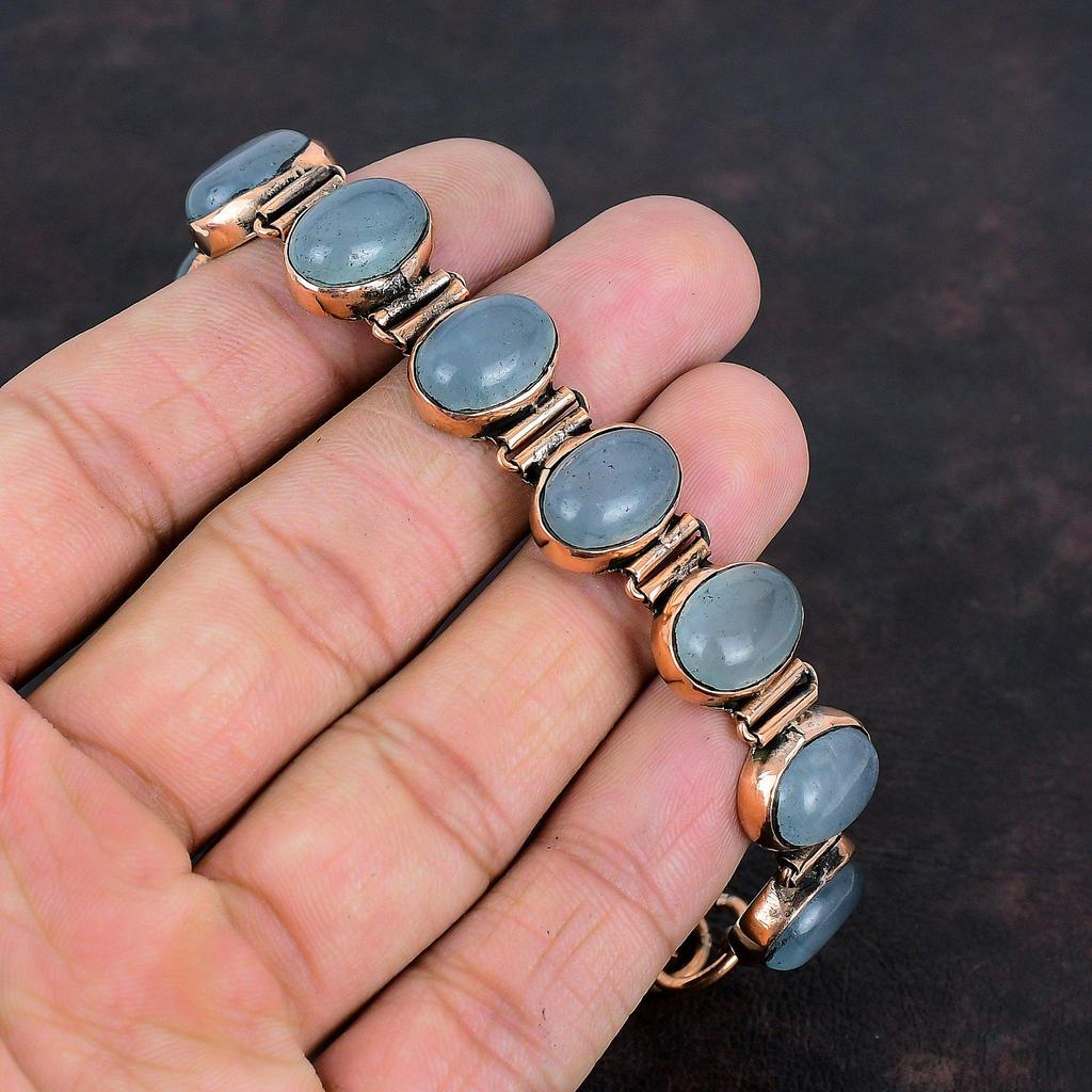 Аквамариновый браслет Медный браслет Регулируемый браслет-цепочка Браслет ручной работы Драгоценный камень Медные украшения Изящный браслет Подарки на годовщину