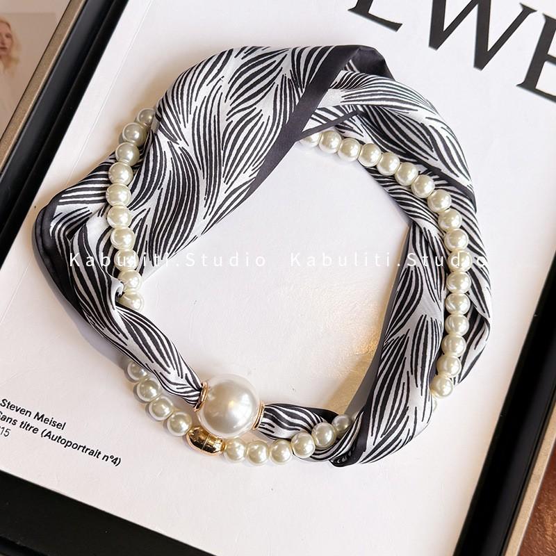 Magnetic Pearl Clasp Scarf Chain Women Slim Long Neck Wrap Office Wear Compatible With Blouses