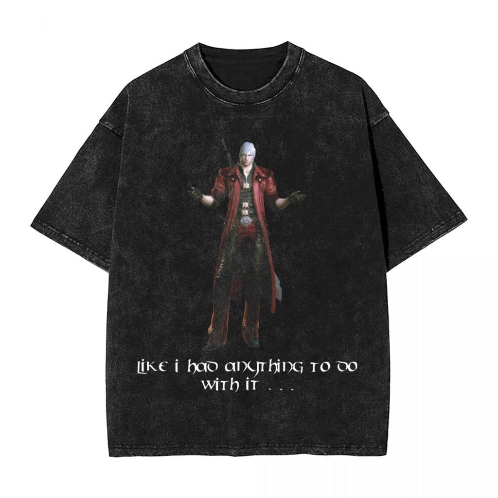 Футболка Devil May Cry Стирка Оверсайз Уличная одежда Хип-Хоп Винтажные Футболки для Мужчин Женщин Одежда С коротким рукавом Хлопковая Футболка