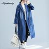Korean Style Spring Autumn Women Oversized Trench Coat Turn-Down Collar Blue Denim Baggy Blouse Plus Size Casual Loose Ladies' Long Outerwear