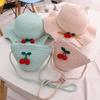 Children's straw hat bag set, spring/summer baby vacation sunscreen, cherry girl cute straw woven sun-protective sun hat