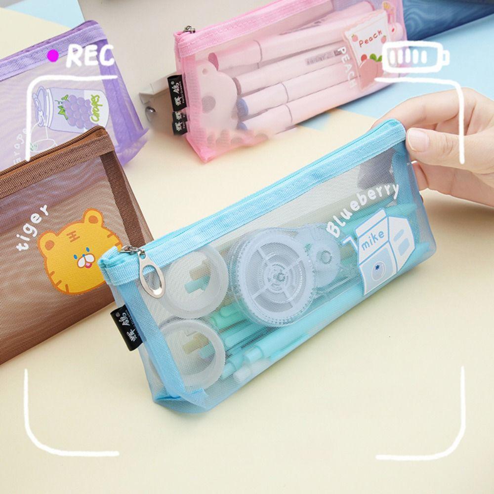 Мультяшный сетчатый пенал креативная сумка для хранения канцелярских принадлежностей простая косметичка для хранения студент