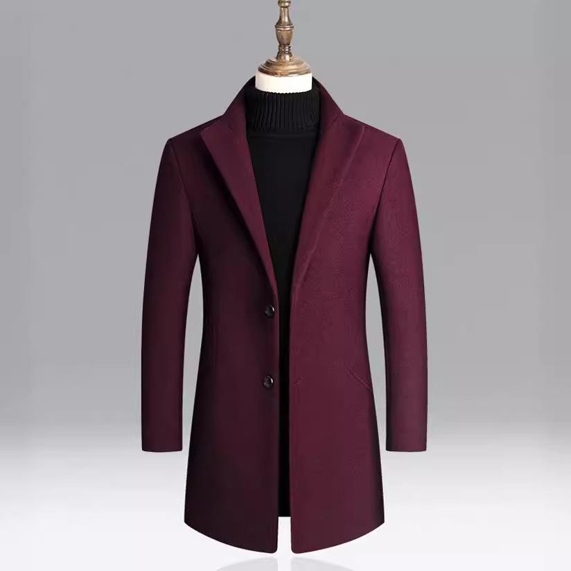 Осенне-зимнее мужское шерстяное пальто средней длины, ветровка, утолщенное мужское однотонное пальто, костюм