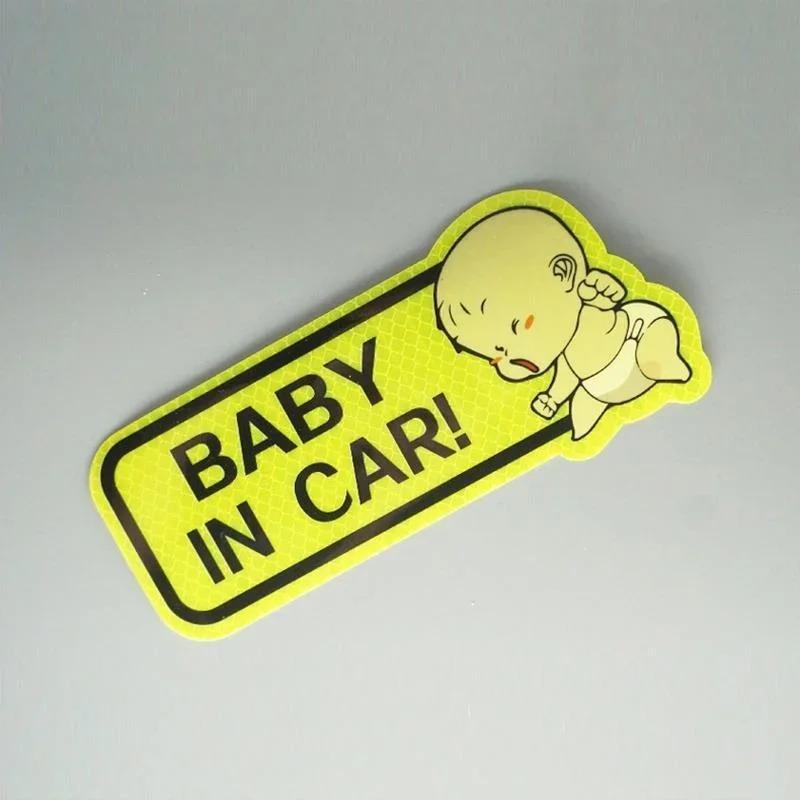 Reflective Baby Kids Safety Warning Signs Stickers Lovely Cartoon BABY IN CAR Window Bumper Car Sign Decal Sticker