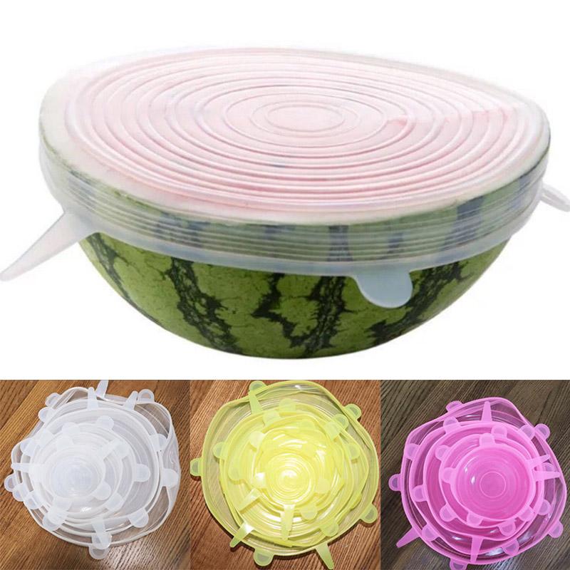 Heat Resisting Silicone Stretch Lids Reusable Food Fresh Cover Food Wraps 6Pcs Durable