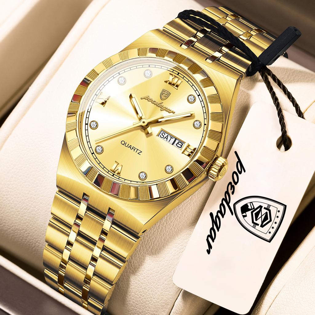 POEDAGAR Elegant Casual Ladies Watch Luminous Waterproof Week Date Fashion Woman Wristwatch Stainless Steel Women Quartz Watches