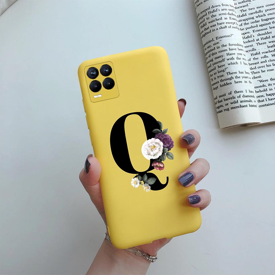 For Realme 8 Pro Case Silicon Soft Letter Monogram Flowers Phone back cover For Oppo Realme8 4G RMX3085 Realme 8 Pro Bumper Case