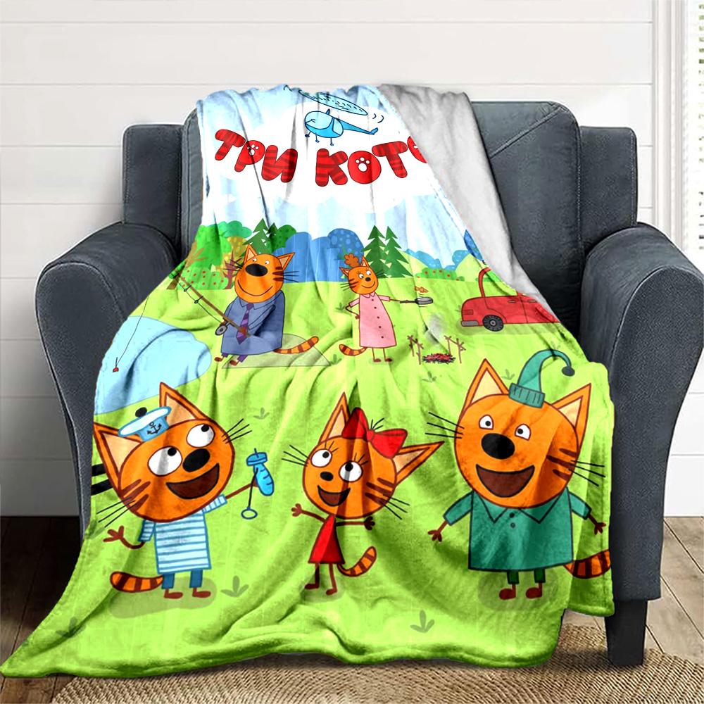 Cartoon Kid-E-Cats Print Flannel Blanket High Quality Warm Comfortable Cover for All Seasons Perfect for Gifts Home Decor