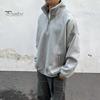 Мужская толстовка осень-зима с полузастежкой-молнией и воротником-стойкой, однотонный свободный свитер с длинными рукавами, повседневный уличный топ