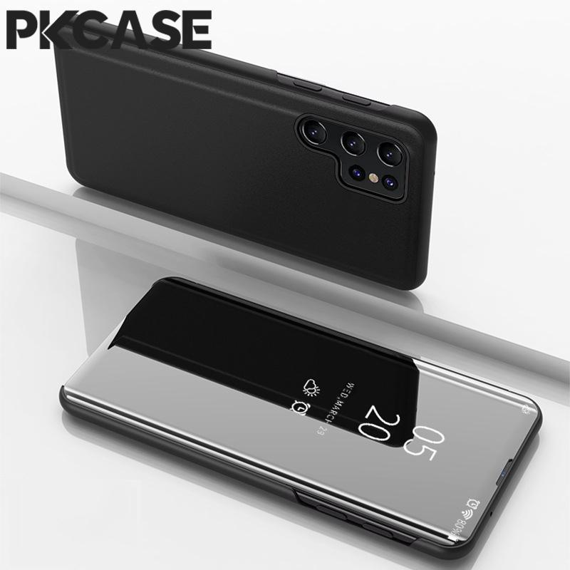PKCASE Смарт-зеркало Флип-чехол для телефона для Samsung A05 A05S A15 A35 A25 A33 A34 5G Note 20 Ultra Ударопрочный Кожаный Чехол-подставка
