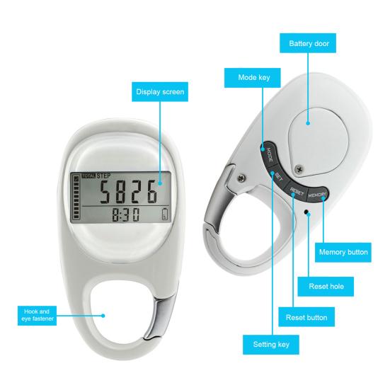 3D Шагомер с карабином Цифровой дисплей Точный счетчик шагов при ходьбе Трекер расстояния Мужчины Женщины Дети Пожилые люди Память на 7 дней Счетчик калорий