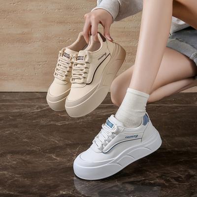 Весна 2025 года, новая корейская версия, дышащие маленькие белые туфли, женские низкие повседневные туфли на платформе, туфли-маффины GT8806