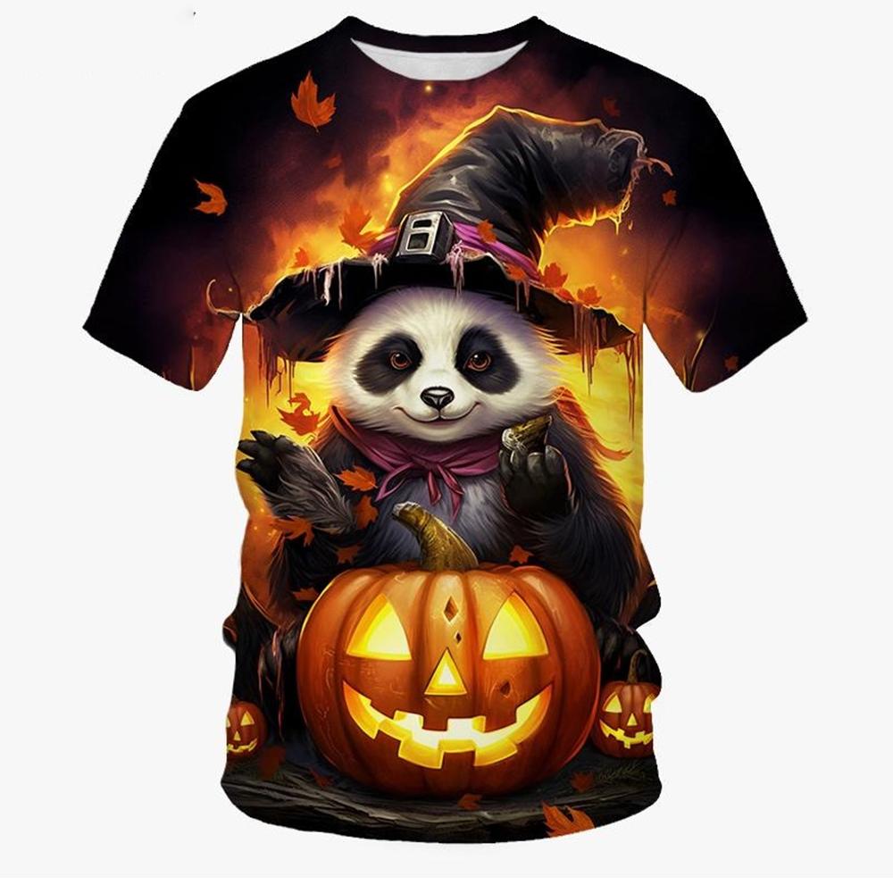 Boys' clothing, funny and terrifying pumpkin pattern T-shirt, boys' and girls' Halloween short sleeved shirt, children's Halloween gift party T-shirt