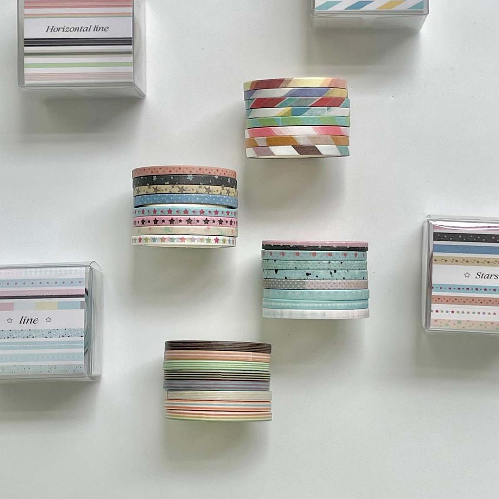 8pcs Ultra Thin 0.3cm Washi Tapes Deco Masking Tapes Dot Line Sticker Tape Scrapbook Journal Minimalist Decor