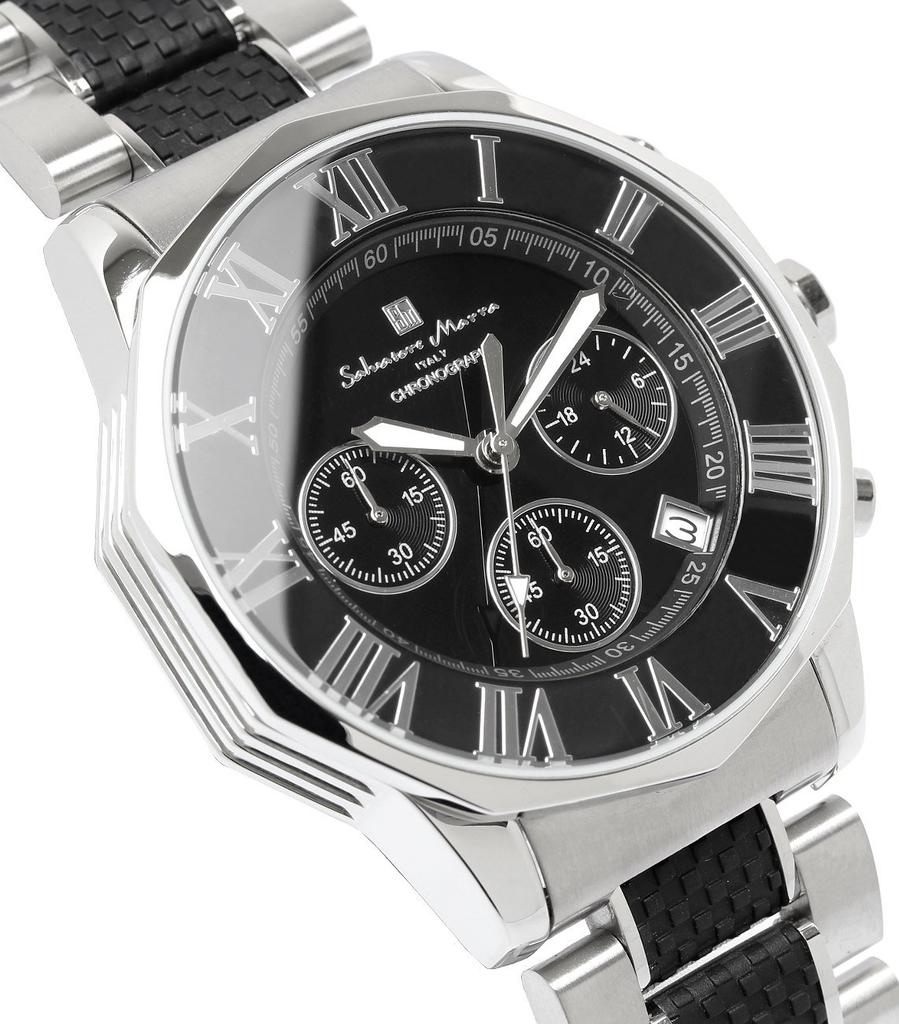 Часы-хронограф Водонепроницаемость до 10 АТМ Деловой Формальный Итальянский Бренд Ограниченная Модель SM15104 x [Salvatore Mara] Мужские (Серебряный черный) [Элемент]
