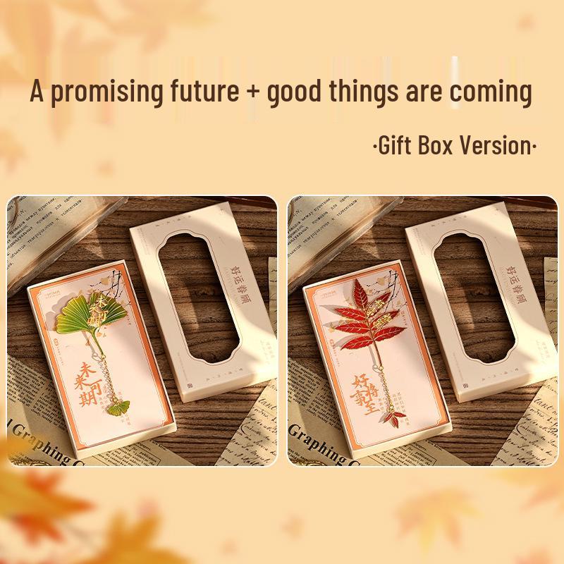 Изысканная металлическая закладка в стиле ретро с листом гинкго - Идеальный культурный подарок для студентов