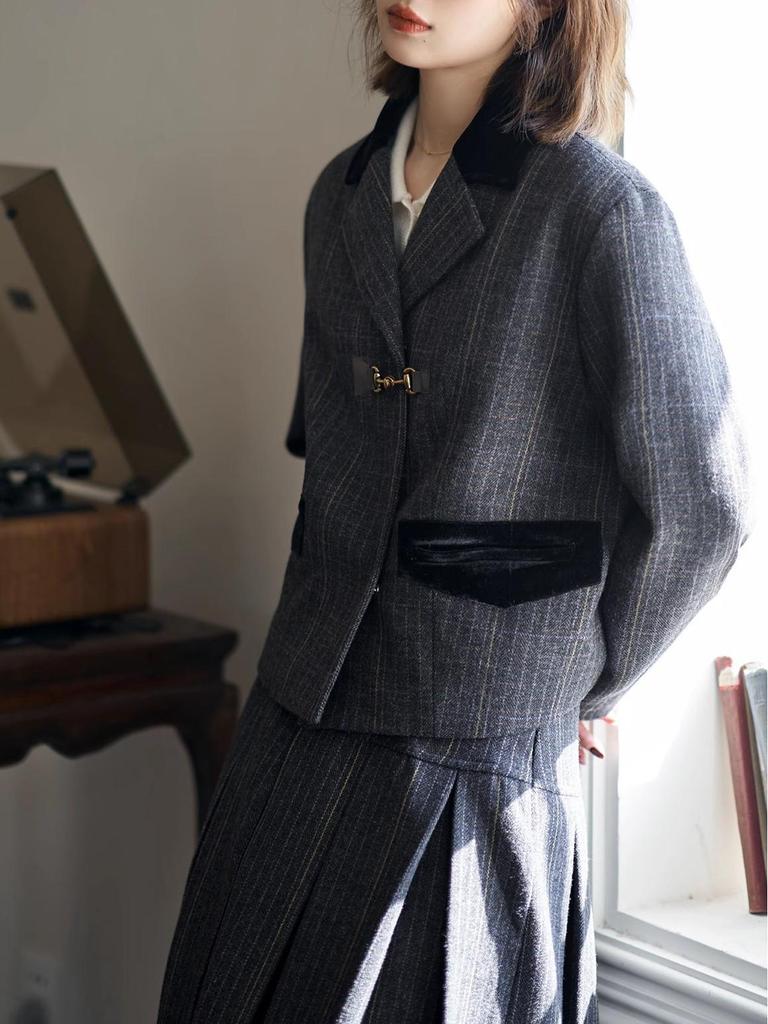 Комплект ретро-костюма и жилета в клетку «Хогвартс» от Ink Line Studio с плиссированной юбкой