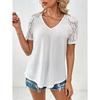 Ladies Casual Fashion Sexy Hollow Lace V-Neck Short Sleeve Top