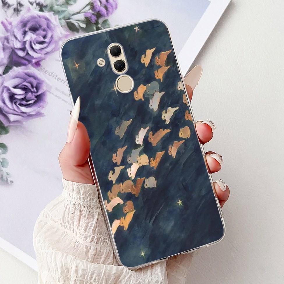 Clear For Huawei Mate 20Lite SNE-LX3 INE-LX2 Back Cover For Huawei Mate 20 Lite Case Cute Cartoon Cat Luxury Flowers Funny Funda