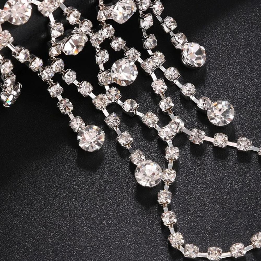 Shinny Stonefans Стразы Браслеты для невесты Сетчатый браслет с кристаллами Цепочка для руки Свадебный браслет Кольца для пальцев Аксессуары для рук для женщин