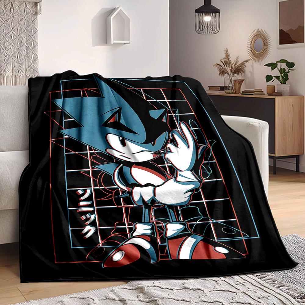 1Pc Sonic Hedgehog Artwork Flannel Blanket, Soft And Comfortable, Casual Warm, Camping Travel, Christmas, Halloween Xmas Gift N122