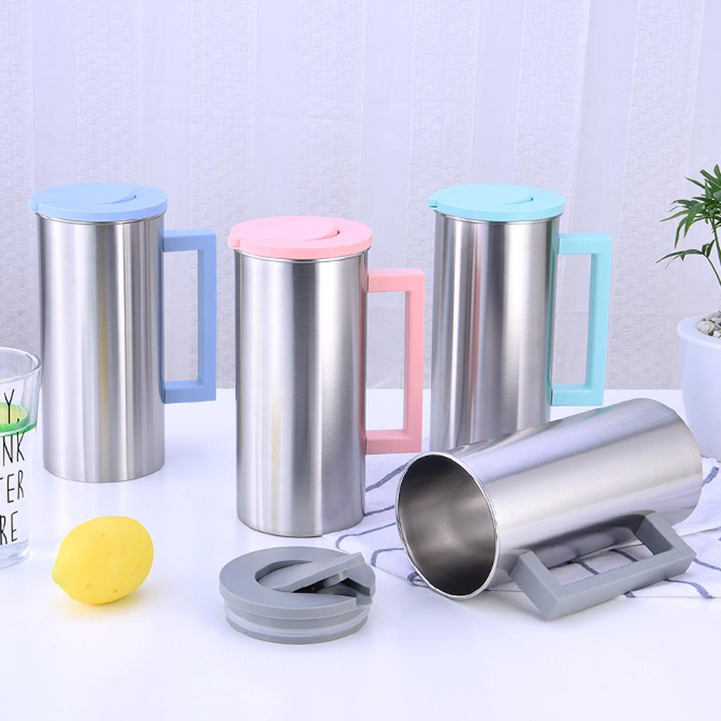 1.8 Liter Large Stainless Steel Water Pitcher Jug Drinks Juice Beverage Jugs for Home Kitchen Shop Cafe Office Use