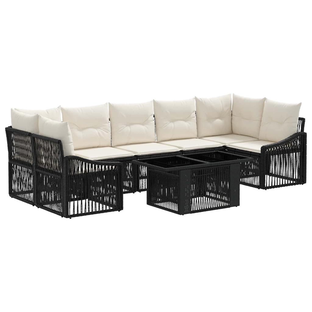 Garden Sofa Set 8 pcs. Black and Cream White Poly Rattan