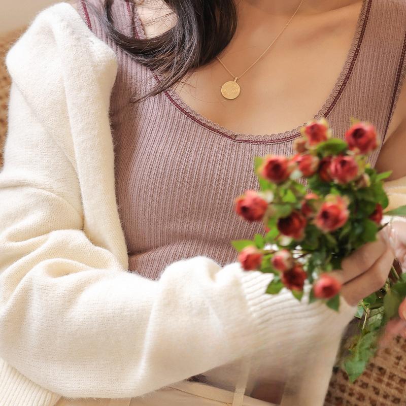 Осенне-зимний утолщенный модальный терможилет женский кружевной дизайн чувственный топ Spice Girl можно носить на улице