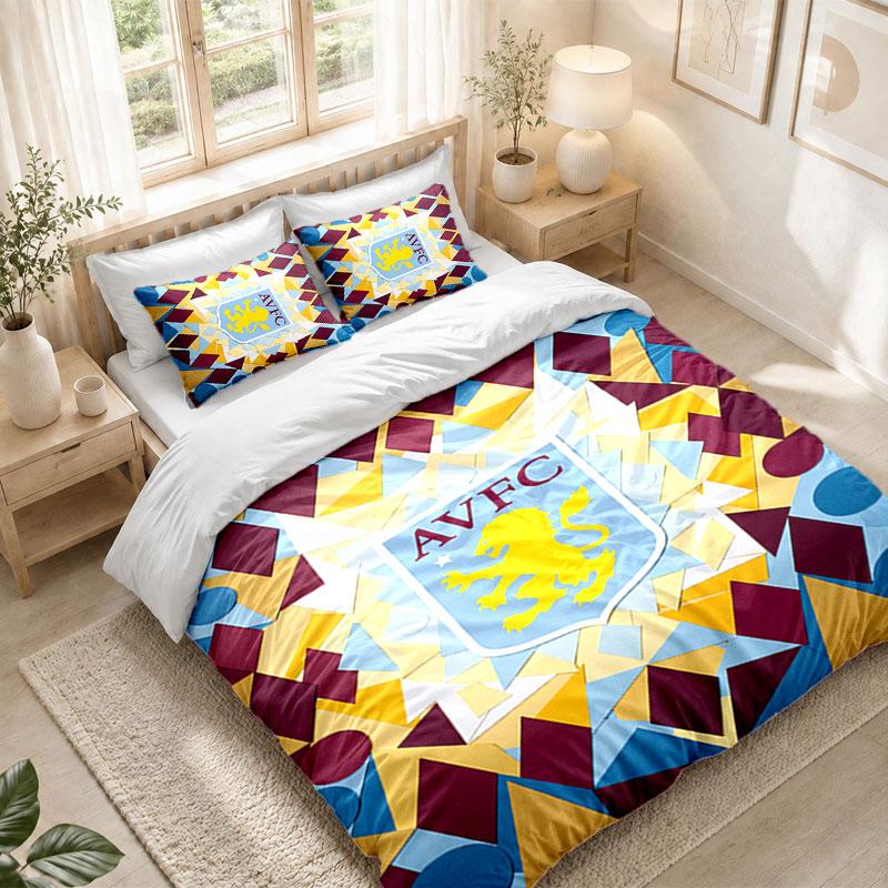 Bedding Set 1 Duvet Cover 2 Pillowcases Aston Villa Football Print Bedroom Home Decoration